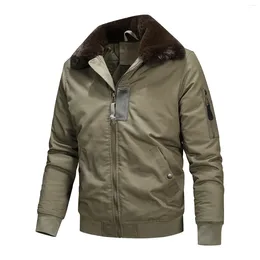 Men's Jackets Youth Leather Jacket Double Pocket Solid Color Outwear Man Winter Straight Hem Lapel Zipper Casual Black