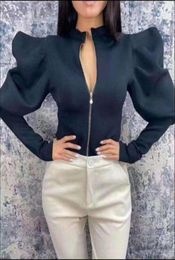 Big Puff Sleeve Women Pullovers Zip Up Blouses Fashion Vintage Blusas Tops For Women039s Shirts18038219445660