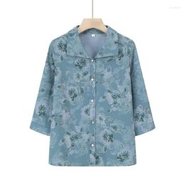 Women's Blouses Spring Attire Mom Seven Points Sleeve Shirt Jacket Summer Grandma Costume Middle Thin Blouse Suit Women Set