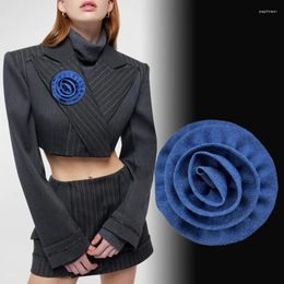 Brooches Blue Fabric Flower For Women Elegant Camellia Corsage Scarf Button Badge Fashion Jewelry Clothing Accessories