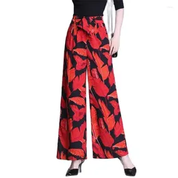 Women's Pants Fashion Printing Elegant Retro Wide Leg Trousers Female Summer 2024 Ladies High Waist Floral Hakama Loose Beach