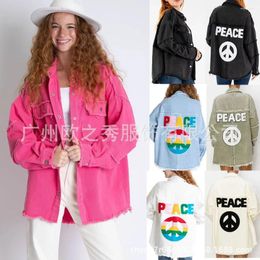 Women's Jackets Letter Coat Women Spring Autumn Ropa Cardigan Denim Punk Gothic Bomber Jacket Windbreaker Y2k Korean White Fur