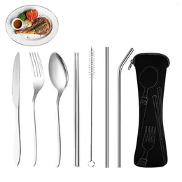 Dinnerware Sets Knife Fork Spoon Chopsticks Portable Travel Stainless Steel Tableware Picnic Camping Utensils