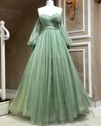 Party Dresses Mint Soft Tulle A Line Prom With Detachale Puff Seeves Sweetheart Formal