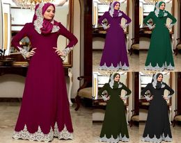 Casual Dresses Vintage Muslim Dress Women Slim Fit Long Sleeve Maxi Hijab Islamic Clothing Big Swing Aline Abaya Dubai Kimono5822376