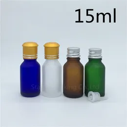 Storage Bottles Travel Bottle 15ml Green Blue Amber Transparent Frosted Glass Vials Essential Oil With Aluminum Cap