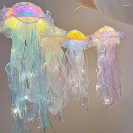 Decorative Figurines Fantasy Jellyfish Portable Lantern Shiny Girl Room Wind Chime Decoration Pendant Holiday Gift Home