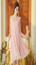 Women039s Sleepwear Women Cotton Nightgowns Sexy Lace Nightdress Sleeveless Backless Bowknot Nightwear Princess Style Vintage5692218