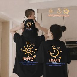Mom Dad and Me Family Matching Cute Cartoon Tshirt Look Outfits Father Daughter Son Clothes Kids Baby 240515