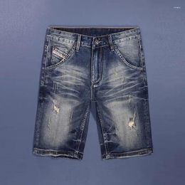 Men's Jeans Summer Fashion Men Retro Washed Blue Stretch Slim Fit Ripped Short Italian Style Vintage Designer Denim Shorts