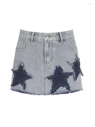 Skirts Design Women Fashion Blue Mini Denim Skirt Casual Geometric Print A-Line Female Sexy Slim Chic Back Gyaru Streetwear