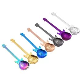 Creative 304 Stainless Steel Small Coffee Spoons Guitar Violin Shape Dessert Stirring Spoon Lovely Titanium Plated Ice Scoop Fy8716