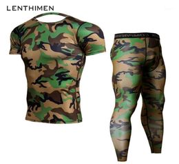 2018 Crossfit Sets Compression Shirt Men Army Green Camo 3D T Shirt MMA Rashguard Bodybuilding Leggings Fitness TShirts Joggers18934719