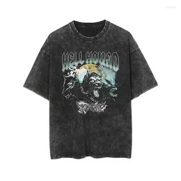 Men's T Shirts Summer Vintage Wash T-shirt Anime Goth Street Wear Punk Unisex Short Sleeve Top Y2k Oversized Clothing