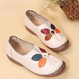 Casual Shoes 2024 Woman Flat Loafers Comfortable Soft Bottom Light Retro Leather Print Ethnic Walking For Women Plus Size 43