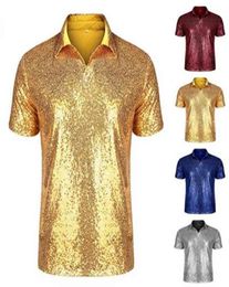 Nightclub Sequin Tshirt top for Men shirt 70s Cosplay Costume Adult men Carnival cosplay 2107167500422