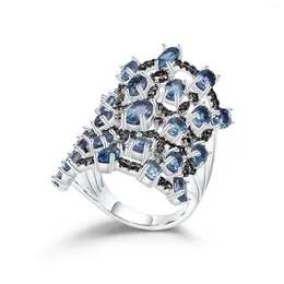 Cluster Rings Unique Design Multi Stone Natural London Blue Topaz Nano Smoky 925 Sterling Silver Ring For Women Gift