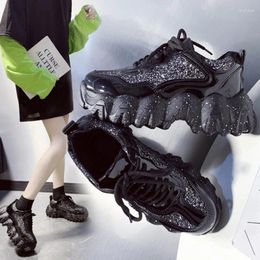 Fitness Shoes Fashion Sneakers Glitter Black Platform Women Bling Chunky Lace Up Designer Dad Sneaker Basket Femme