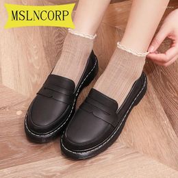 Casual Shoes Plus Size 34-43 Fashion Leather Round Head Women Flats Ladies Side Daily Flat Students Spring Autumn Loafers