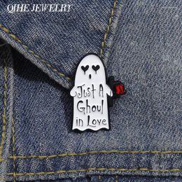 Brooches Just A Ghoul In Love Brooch Enamel Pin Cartoon Ghost With Rose Flower Badge Lapel Backpack Halloween Jewelry Accessories