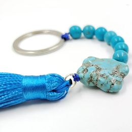 Strand Natural Turquoise Stone Keychain Hand Made Man Fashion Accessories Gift Key Ring