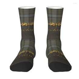 Men's Socks Cool Leather And Tartan Sassenach Pattern Women Men Warm 3D Printing Dragonfly Outlander Basketball Sports