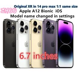 Apple Original iPhone XR 14 Pro Max 또는 13 Pro Max 스타일 6.7 인치 전화 14promax boxcamera 모양 4G RAM 64GB 128GB 256GB ROM 스마트 폰 5pcs로 잠금 해제