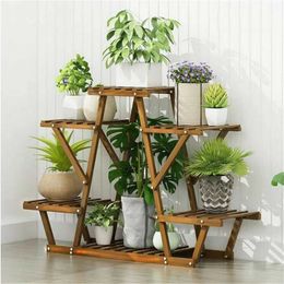 Planters Pots American 6-story wooden plant rack shelves flower pots display gardens outdoor and indoorQ240517