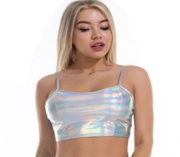 Women039s Tanks Camis Sexy Reflective Bralette Crop Top Women Summer Holographic Cami Backless Adjustable Strap Tank Clubwear3202678