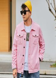 Men039s Jackets Pink Denim Jacket Men Autumn Casual Loose Oversized Classic Vintage Simple Streetwear Jeans Coat Women Plus Siz7505543