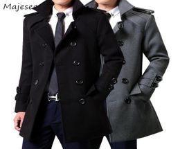 Wool Men Winter Long Coat Plus Size 3XL Grey Double Breasted Big Pockets Allmatch Simple Classic Mens Overcoat High Quality 5060096