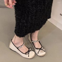 Casual Shoes Mary Janes Flats For Women Ankle Crystal Strap Slip-on Fashion Round Toe Bowknot Single Ladies Dance Shoe