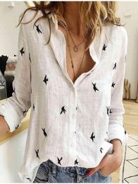 Women039s Birds Print Shirts 35 Cotton Long Sleeve Female Tops Spring Summer Loose Casual Office Ladies Shirt Plus Size 5XL 215530575