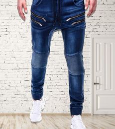 Men039s Jeans Men Casual Zipper Drawstring Pockets Running Skinny Pants Jogger Trousers Blue Man Jens Fashions BlueMen039s8152605