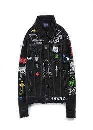 Denim Jacket Patchwork Gold Ribbon Cowboy Punk Rock Men Jacket High Street Fashion Outwear Men Coat Whole Autumn Patchwork 2XL5191497