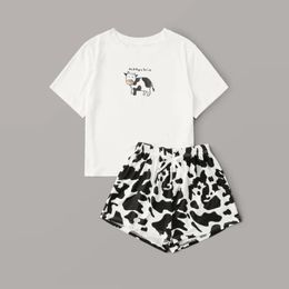 Cow Letter Printed Nightgowns Women Summer New Cotton Pyjama Set Female 2020 Casual Short Sleeve TShirt and Shorts Home Clothes T8909247