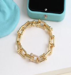 Brand Link Chain Cham Bracelets Hip Hop Copper Luxury Horseshoe Designer Bling Shining Crystal Diamond Choker Necklace Bracelet Party Wedding Jewelry7035335