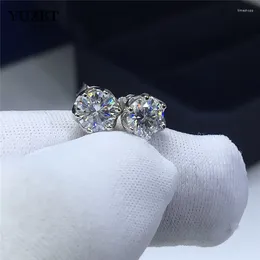 Stud Earrings YUZBT 10K White Gold PT950 Platinum Total 1-2 Ct Diamond Past D Colour Moissanite Flower Wedding Jewellery