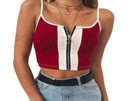 Women Crop Top Zipper Camisole Sexy Strap Sleeveless Black Red Tank Tops Ladies Vest Tee Shirt Summer Boho Cropped Feminino Z47810570