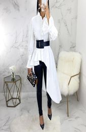 Fashion Designed Shirts Dress 2020 Women White Tunic Tops Autumn Shirts Long Sleeve Asymmetrical Blouses Casual Solid Party Blusas9314113