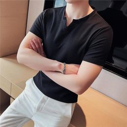 Men039s TShirts Summer Waffle Mens White Elegant Stylish Clothing Retro Gentleman Knitted Blouse British Style Tops BlackMen2308218