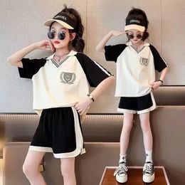 Girls Summer Cotton Casual Sports Suits 3-14 Years Baby Youth Teeange Kids Korean Style Oufits Sets Children Clothing 240518