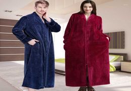 Men Winter Thermal Plus Size Extra Long Thick Grid Flannel Bathrobe Mens Zipper Warm Bath Robe Dressing Gown Male Luxury Robes12427500