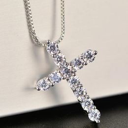 1624inches 925 Sterling Silver Necklace Box chain Shiny crystal classic cross Pendant For Women men Fashion Jewellery Gifts 240515