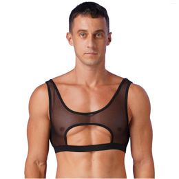 Bras Sets Sexy Mans Transparent T-shirts Sheer Mesh Crop Tops Vest Sleeveless Sports Muscle Undershirt U Neck Tanks Top Tee For Male