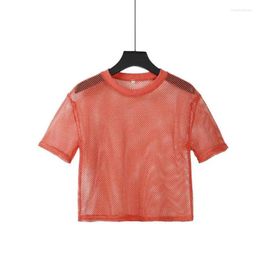 Women's T Shirts Summer Mesh Perspective Loose Round Neck Short-sleeved T-shirt