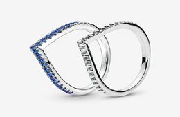 100 925 Sterling Silver Blue Wishbone Ring Set For Women Wedding Rings Fashion Jewellery Accessories6042205