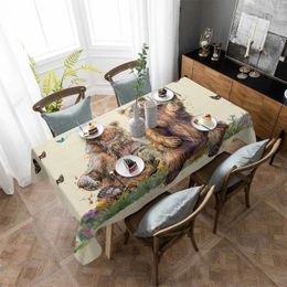 Table Cloth Bear Painting Butterfly Grassland Nature Anti-scalding Waterproof Tablecloth Rectangular Round Cover Kitchen Furnishings