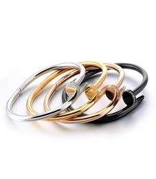 Nail bangle Rhinestone Titanium Stainless steel Gold for men women Open Mouth silver Black Rose Gold Whole Couple Luxury J5135155