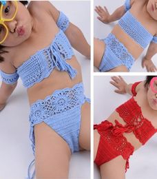 Girls Summer Crochet Swimwear Cotton Children Girls Beach Swimming Handmade Crochet Bikini Swimsuit Bathing Suits1054061